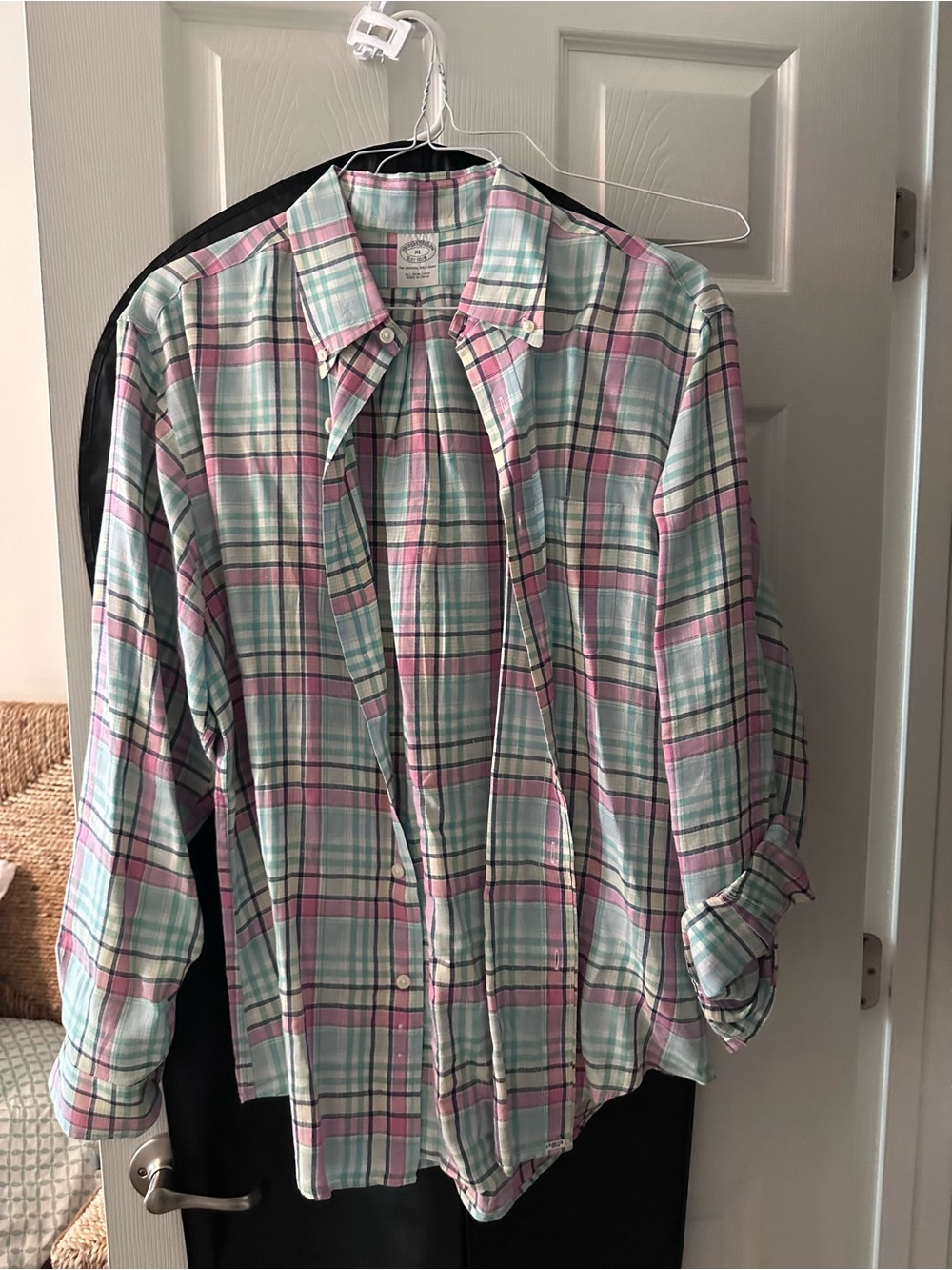 Brooks Brothers Linen Men's Plaid Button-Down Shirt - Pink & Mint